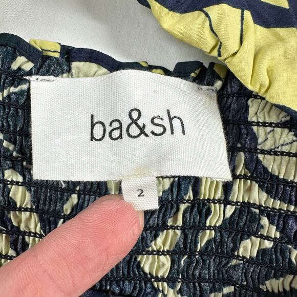 Ba&Sh Dress Womens US 6 Green Yellow Winnie Palm Print Tiered Mini Smocked Boho - Picture 5 of 14